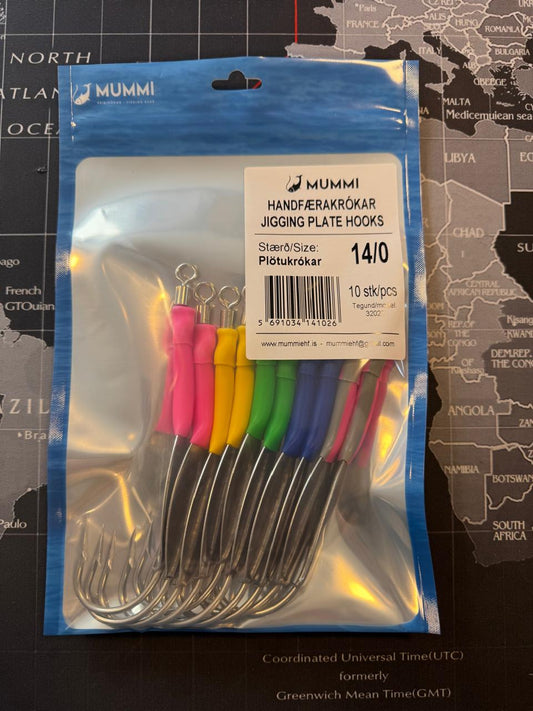 Plötukrókar - Platehooks 14/0  (10 stk/pcs) Blandaðir litir/Mixed colours