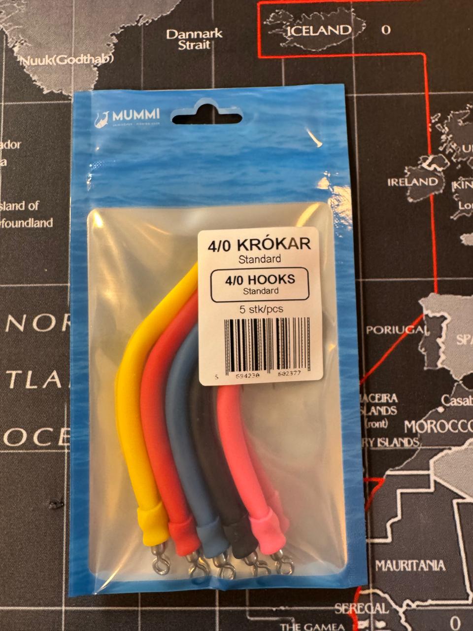 4/0 Krókar - Standard - 5 krókar i pakkningu - Blandaðir litir